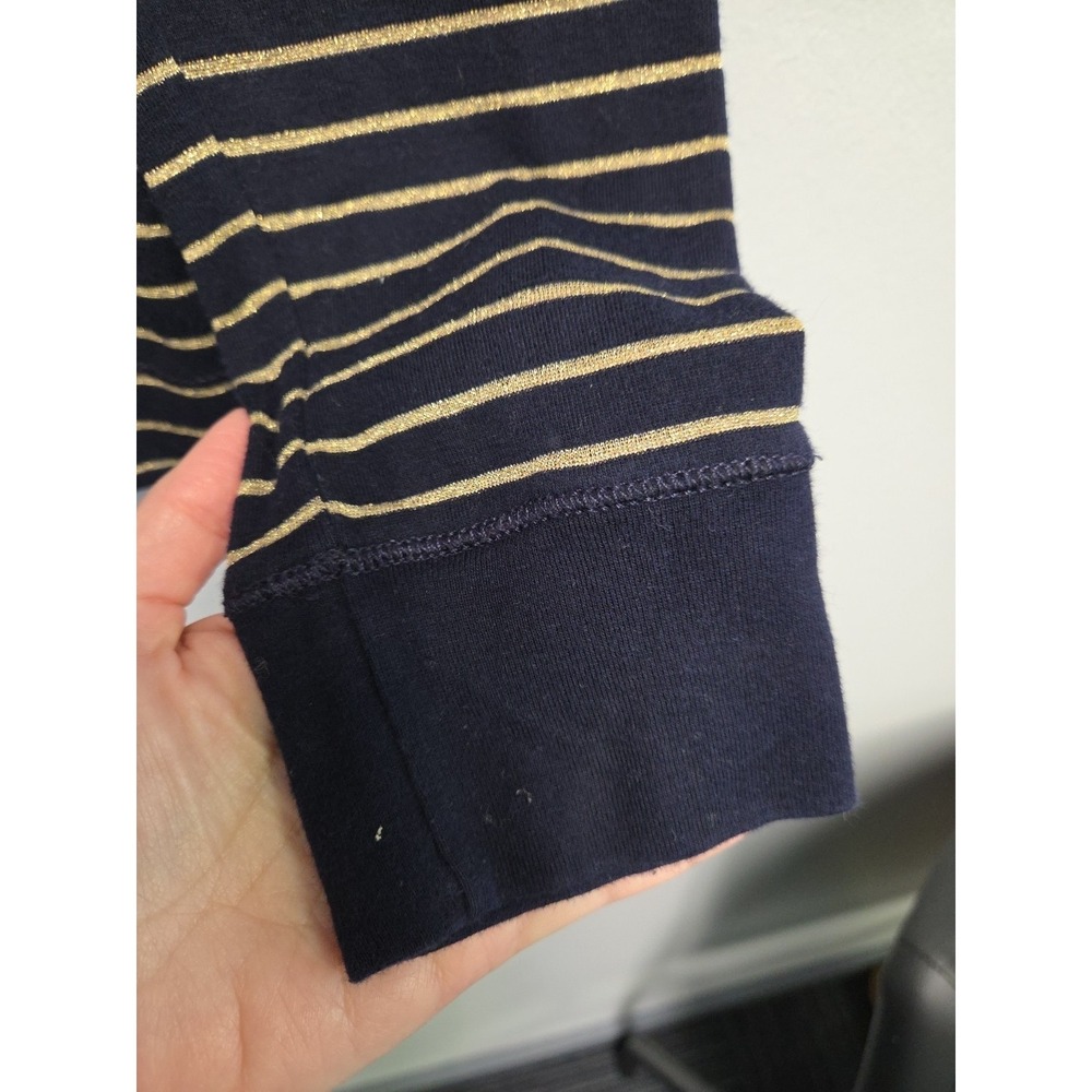 Lauren Ralph Lauren Jeans Co TShirt L Black Gold Metallic Sparkle Stripe Top - Picture 5 of 8